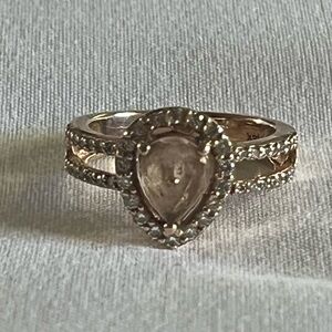 Morganite & Diamond Halo Ring – 14kt Rose Gold – Size 7